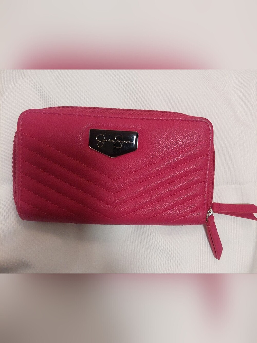 Jessica Simpson Hot Pink Quilted Chevron Zip Wallet
